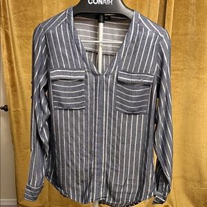Silver Striped V-Neck Blouse